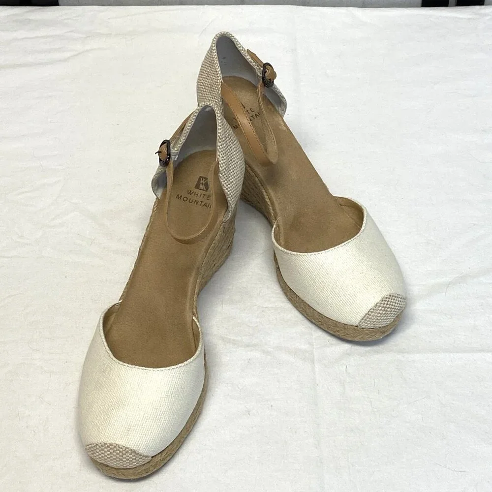White Mountain Mamba Espadrilles Neutral Rope Wedge Heels Ankle Strap 9.5 NIB